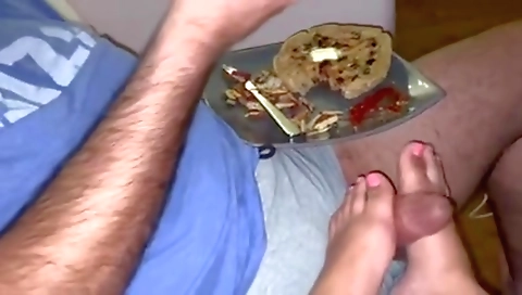 Eating Chicken And Waffles While Getting Footjob By Petite Muslim Pakistani Girl